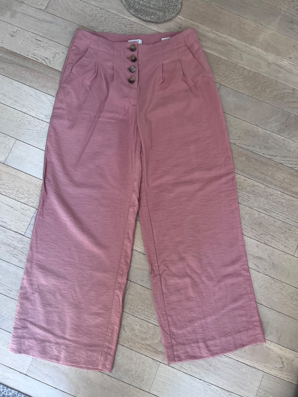 LOFT Women's Pants Pink Button Front Lightweight Fluid High Waist EUC Sz 0 This